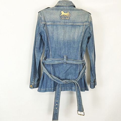 セリーヌ CELINE ロゴ 馬車刺繍 デニムジャケット ベルト付き 40 