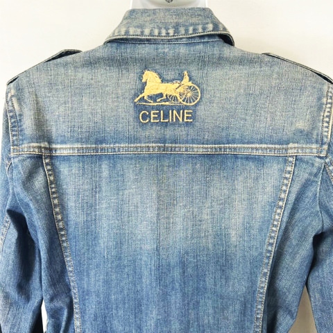 セリーヌ CELINE ロゴ 馬車刺繍 デニムジャケット ベルト付き 40 