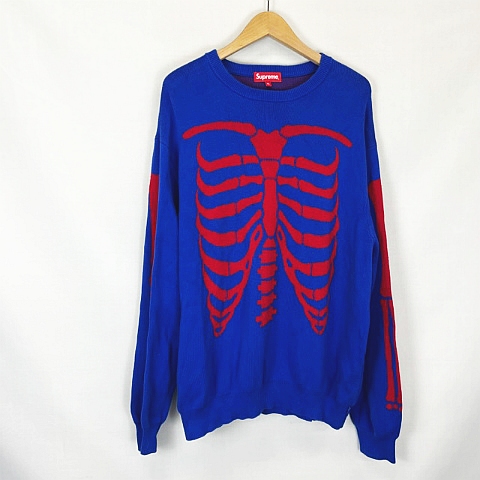 シュプリーム SUPREME ☆AA☆ 17SS Bones Sweater Blue ボーン 