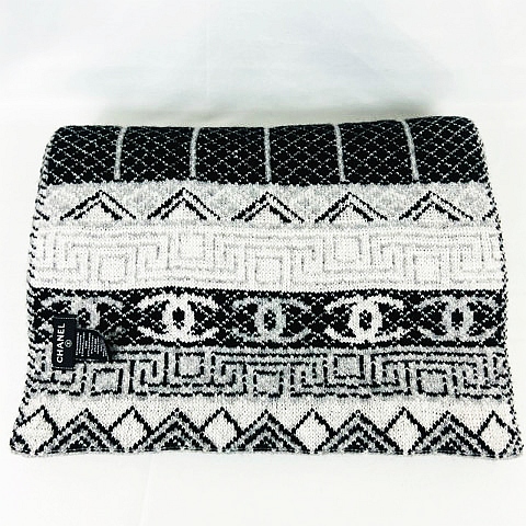 シャネル CHANEL ココマーク カシミヤ混 マフラー グレー ブラック  