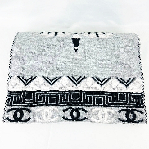 シャネル CHANEL ココマーク カシミヤ混 マフラー グレー ブラック  