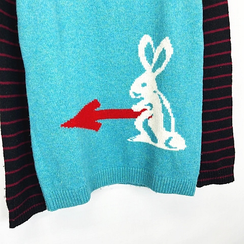 プラダ PRADA ラビット ボーダー ウール ニット セーター 長袖 水色 黒  