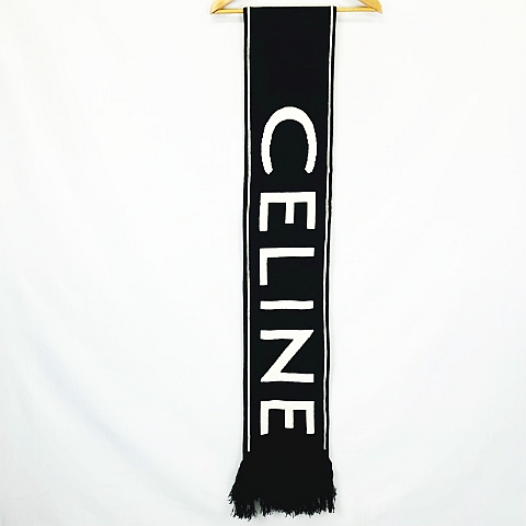 セリーヌ CELINE 2A95Q227O ウール & カシミア ロゴ マフラー クロ 
