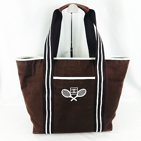シャネル CHANEL スポーツライン キャンバス トートバッグ かばん 茶 