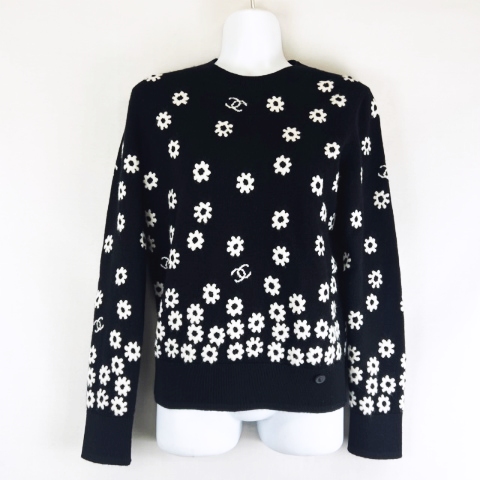 【 激レア☆ 】 シャネル　ドライバーズニット　ジップアップ　ココマーク　黒　白 シャネル CHANEL P72453K10396 デイジーニット セーター ロゴ ココ