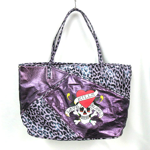 エドハーディー Ed Hardy スカル プリント レオパード柄 トートバッグ 