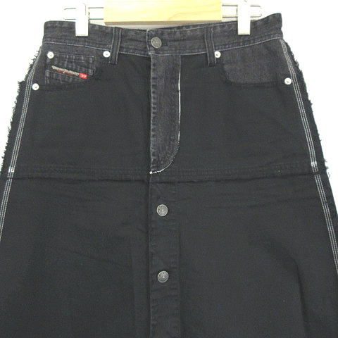 ディーゼル DIESEL デニム切替 ダメージ ロングスカート 黒 ブラック  