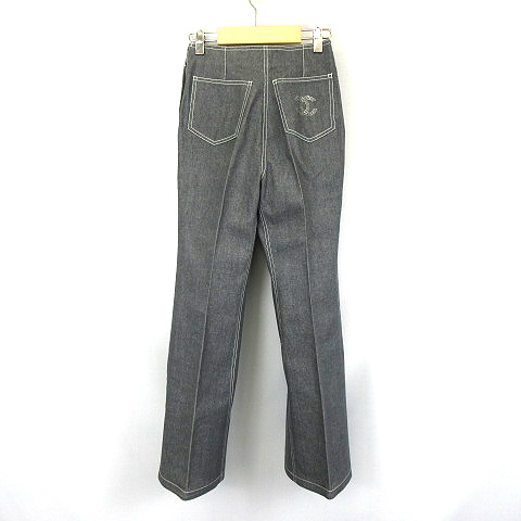 シャネル CHANEL ココマーク ラインストーン ワイド デニムパンツ  