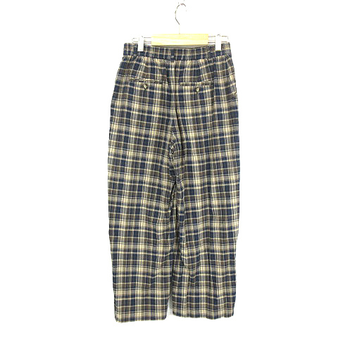 ノンノ NON NO リネン混 ワイド チェックパンツ ベージュ 紺 茶