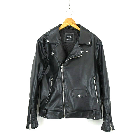 ザラ ZARA フェイクレザー ダブル ライダースジャケット 黒 ブラック M 