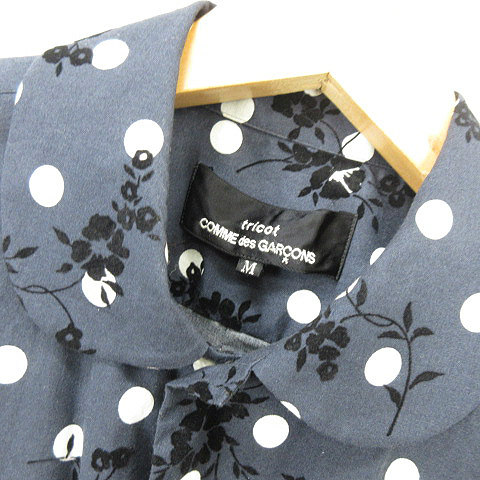 トリココムデギャルソン tricot COMME des GARCONS TD-B002 ドット フラワー フロッキー シャツ M 紺 ネイビー レディース トリココムデギャルソン tricot COMME des GARCONS TD-B002
