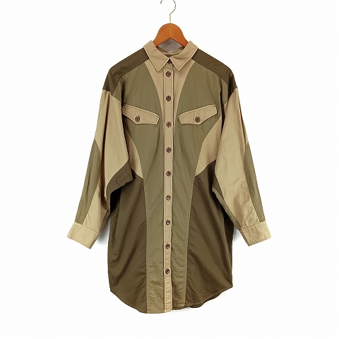 イザベル マラン エトワール ISABEL MARANT ETOILE パッチワーク ウエスタン ワンピース L/S ロング シャツ 36 カーキ ベージュ  レディー イザベル マラン エトワール ISABEL MARANT ETOILE パッチワーク