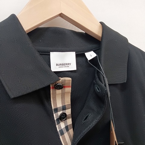 バーバリー BURBERRY ロゴ 刺繍 ポロシャツ S 黒 ブラック ☆AA