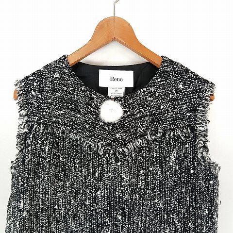 René ブラック パンツ 38 裏起毛　パール　フリル　ルネ　rene René ブラック パンツ 38 裏起毛 パール フリル ルネ rene ビッグ