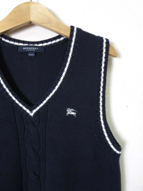 バーバリー BURBERRY ベスト ニット ホース刺繍 ライン Vネック 