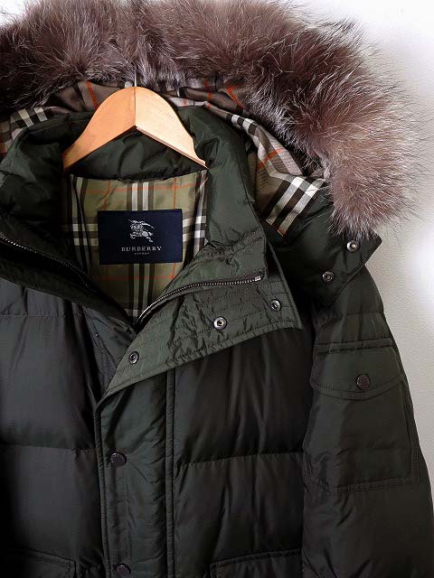 バーバリー ダウン コート ノバチェック フォックスファー 牛革 ベージュ