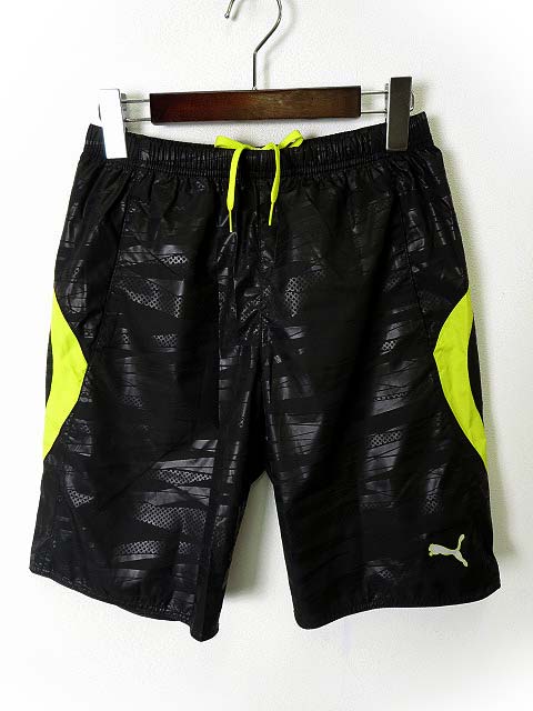 未使用品 プーマ Puma ハーフパンツ ショートパンツ ジョギング ランニングパンツ S 黒 ブラック レモンイエロー 総柄 国内正規品 メンズ 068 ベクトルパーク