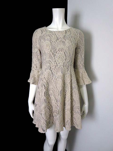 グレースコンチネンタル Grace Continental ワンピース フレアワンピース レース 花柄 かぎ編み 7分袖 36 ベージュ モカ レディース 068 ベクトルパーク