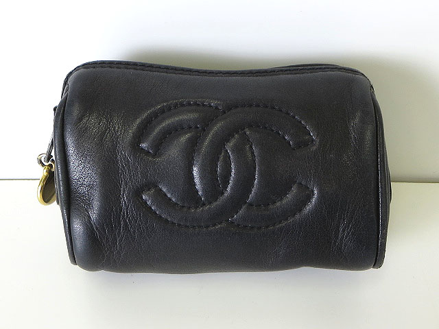 シャネル CHANEL ポーチ ミニ 小物入れ ラムレザー ココマーク 黒 