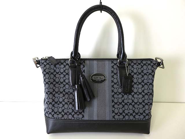 コーチ COACH バッグ ハンドバッグ キャンバス レザー ラメ 黒 グレー 