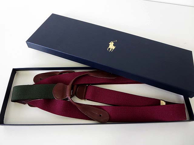 未使用タグ付 ラルフローレン レザーサスペンダー未使用 スカル柄