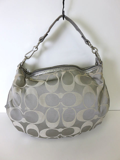 【美品】COACH トート ショルダーバッグ グレー ナイロン 馬車金具 美品 コーチ トートバッグ グレー 馬車柄 総柄 ワンショル