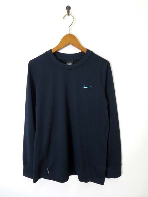 ナイキ NIKE Tシャツ SPHERE DRY ロゴ刺繍 長袖 ロンT S 紺 ネイビー 