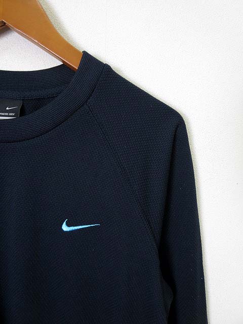ナイキ NIKE Tシャツ SPHERE DRY ロゴ刺繍 長袖 ロンT S 紺 ネイビー