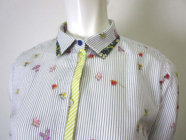 美品 ポールスミス ブラックレーベル 花柄シャツ 40 洗える ストライプ 白 ポールスミス ブラック レーベル Paul Smith BLACK LABEL シャツ