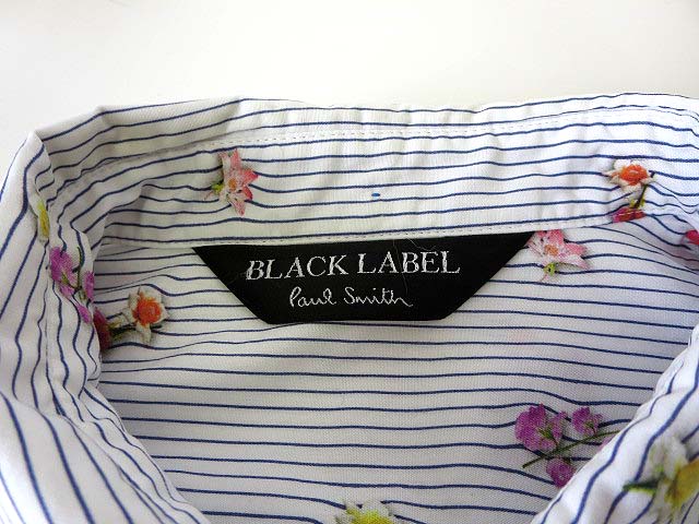 美品 ポールスミス ブラックレーベル 花柄シャツ 40 洗える ストライプ 白 ポールスミス ブラック レーベル Paul Smith BLACK LABEL シャツ