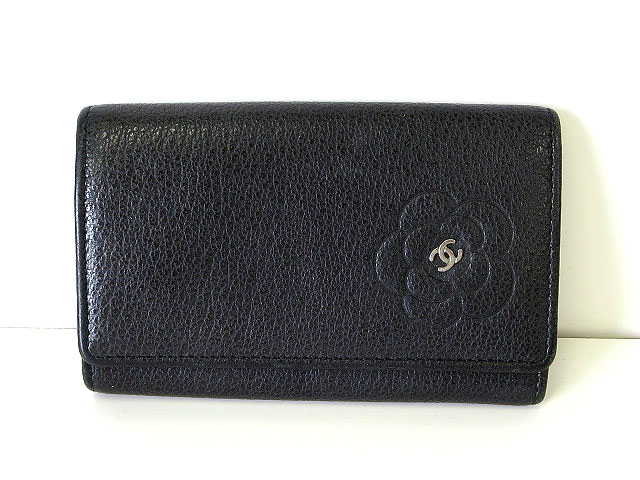 シャネル CHANEL キーケース ココマーク カメリア レザー 黒ブラック系  