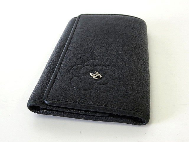 シャネル CHANEL キーケース ココマーク カメリア レザー 黒ブラック系  