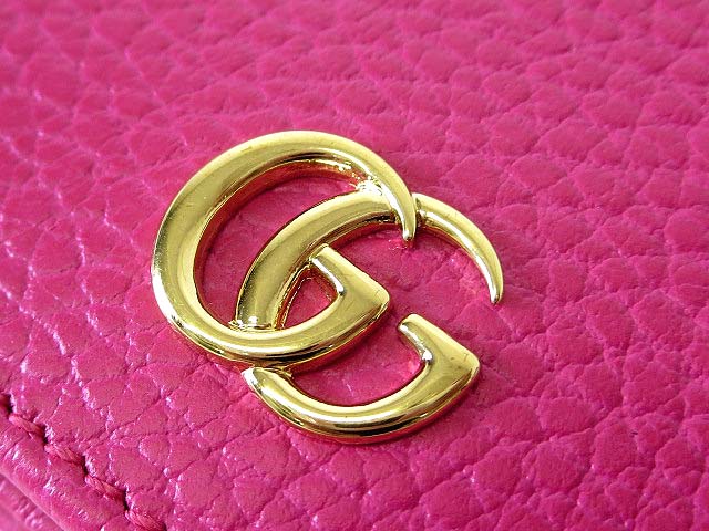 GUCCI グッチ　二つ折り財布 ロゴ がま口　ピンク　レザー　ゴールド GUCCI グッチ 二つ折り財布 ミニ財布 レディース プチ