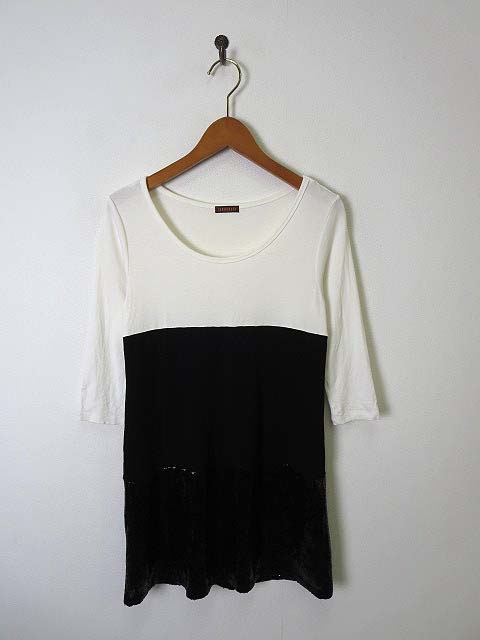 アナナ Anana ワンピース チュニック 切替 スパンコール 7分袖 黒 白 レディース 068 ベクトルパーク