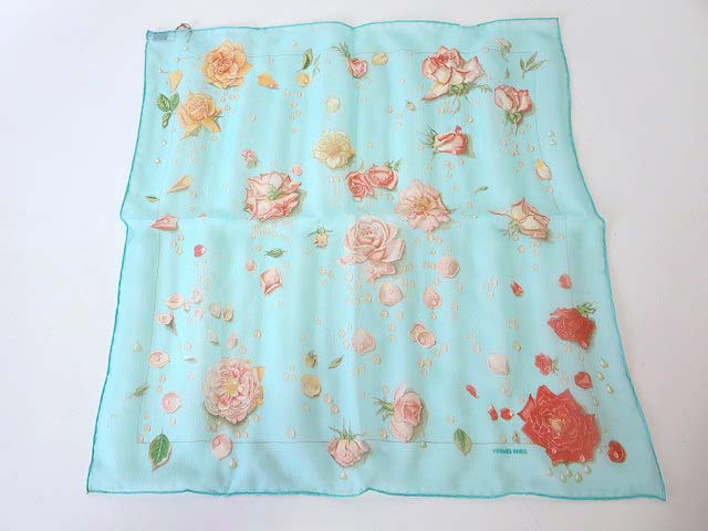 未使用品 エルメス HERMES ハンカチ チーフ 絹 シルク 100％ 薔薇 花柄 