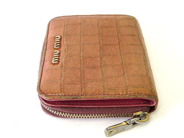 ミュウミュウ Miumiu 財布 二つ折り コンパクト レザー クロコ型押し ロゴ オレンジ ピンク ウォレット レディース 068 ベクトルパーク
