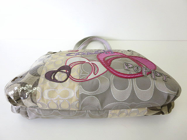 1円 COACH コーチ 17894 ポピー パッチワーク グラム キャンバス×スパンコール×レザー トートバッグ ショルダー マルチカラー D5862Wh COACH - コーチ パッチワークトートバッグ スパンコール POPPY