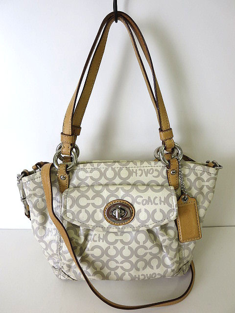 コーチ Coach バッグ 2way ショルダーバッグ コーティング キャンバス レザー アイボリー グレー ブラウン 13141 オプアート かばん レディース 068 201910040672 ベクトルパーク