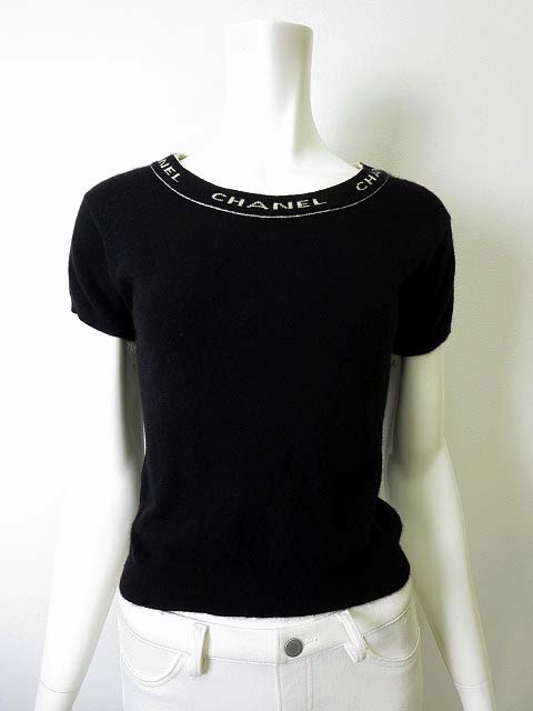 シャネル CHANEL ニット セーター 半袖 カシミヤ ウール 34 黒 