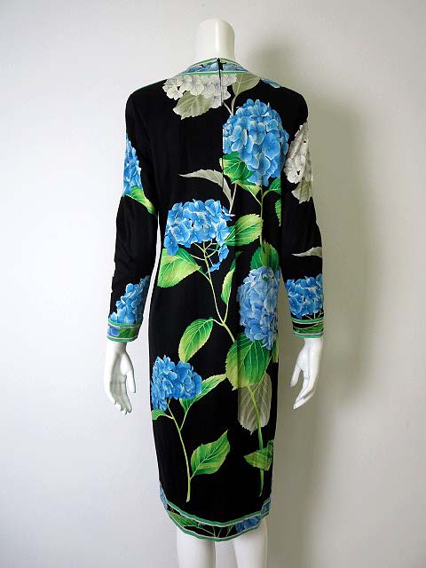 レオナール LEONARD ワンピース ドレスワンピース 長袖 花柄 M 黒  