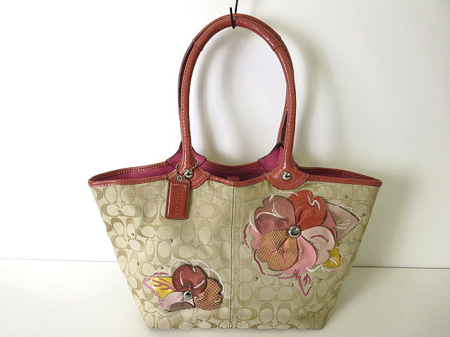 コーチ COACH ハンドバッグ シグネチャー 茶 ブラウン ベージュ ピンク  