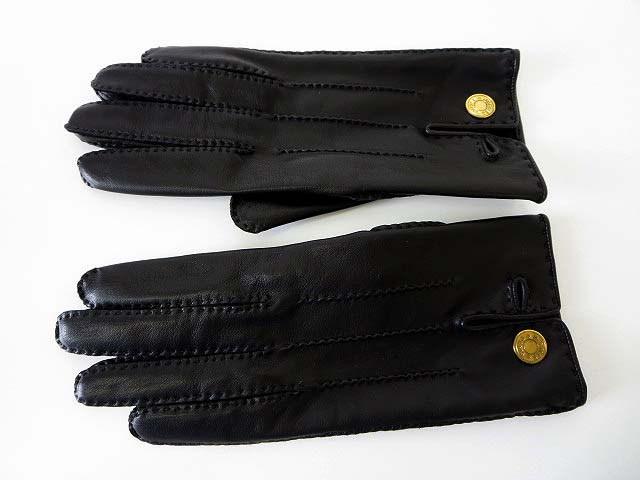 エルメス Hermes グローブ 手袋 セリエボタン ラムスキン 羊革 黒 ブラック ゴールド サイズ7 裏シルク レディース 068 ベクトルパーク