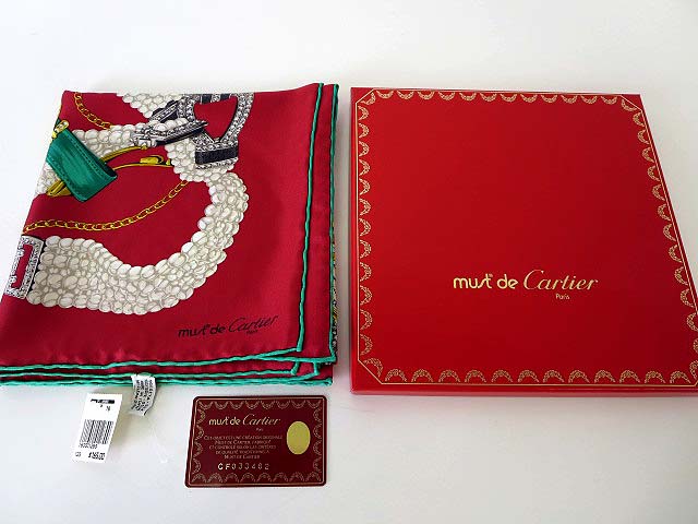未使用品 カルティエ Cartier スカーフ ショール 大判 シルク 時計柄 