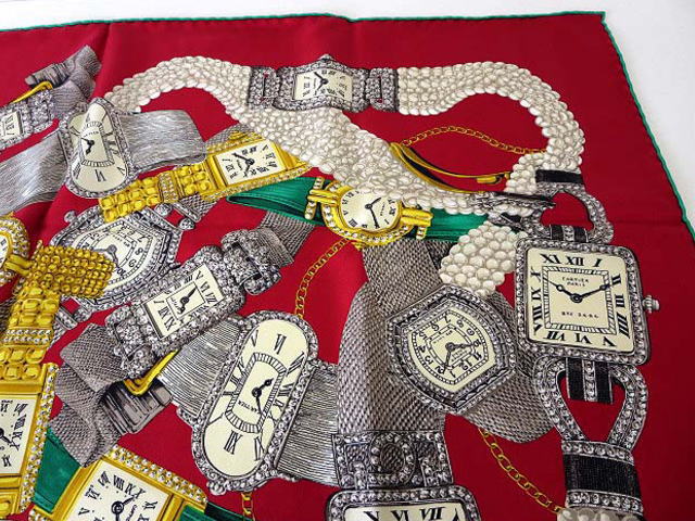 未使用品 カルティエ Cartier スカーフ ショール 大判 シルク 時計柄 