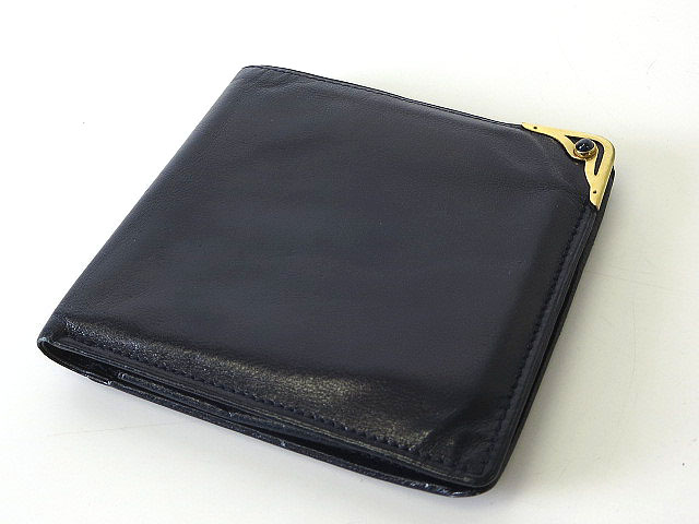 カルティエ Cartier 財布 二つ折り サファイアライン レザー 紺  