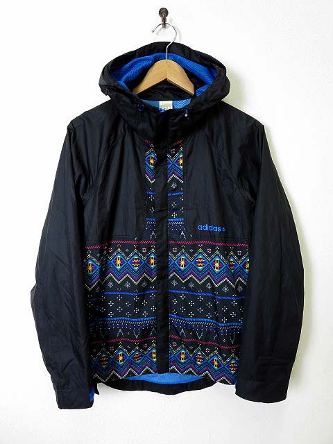 アディダス Adidas ジャケット ナイロンジャケット フード マウンテンパーカ ジップアップ ノルディック柄 S 黒 ブラック 青 ブルー 国内正規品 メンズ 068 ベクトルパーク