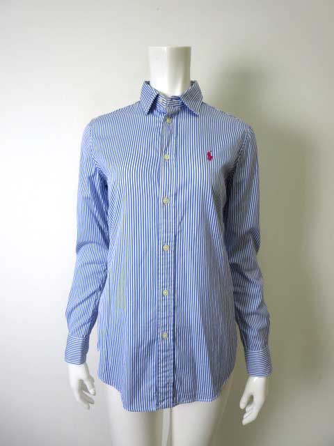 ポロ ラルフローレン Polo Ralph Lauren シャツ ストライプ柄 ポニー刺繍 カスタムフィット 長袖 2 S 青 白 ブルー 国内正規品 レディース 068 ベクトルパーク