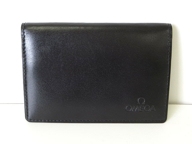 オメガ OMEGA カードケース 名刺入れ レザー ロゴ 黒 ブラック 