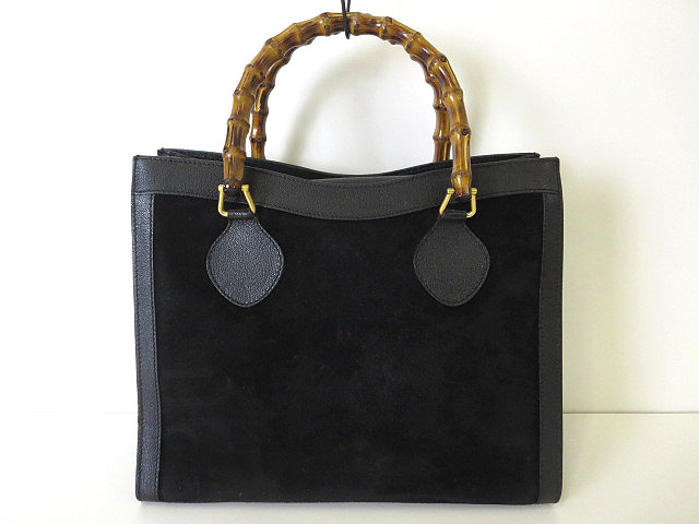 グッチ GUCCI バッグ ハンドバッグ バンブー スエード レザー 黒  