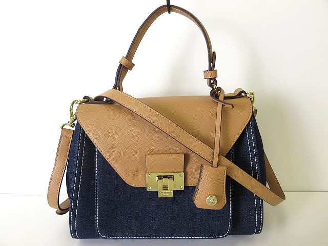 未使用品 サマンサベガ Samantha Vega バッグ 2way ハンド ショルダーバッグ Fulfilled Love デニム レザー インディゴブルー キャメル かばん 鞄 カバン 国内正規品 美品 レディース 068 ベクトルパーク